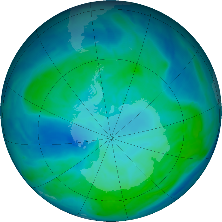 Antarctic ozone map for 20 January 2009